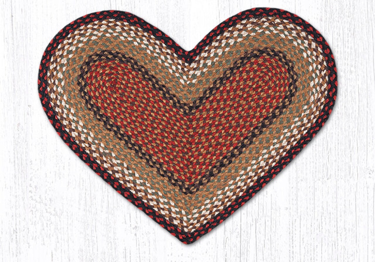 Earth Rugs C-19 Burgundy / Mustard Heart Braided Rug 20" x 30"